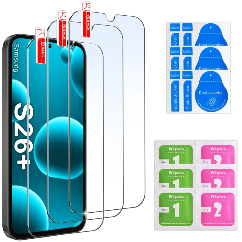 Zestaw 3 szkieł hartowanych 9H do Samsung Galaxy S26+ Plus z akcesoriami montażowymi