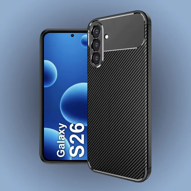 Carbon Case na Samsung Galaxy S26 – widok przód i tył telefonu w obudowie