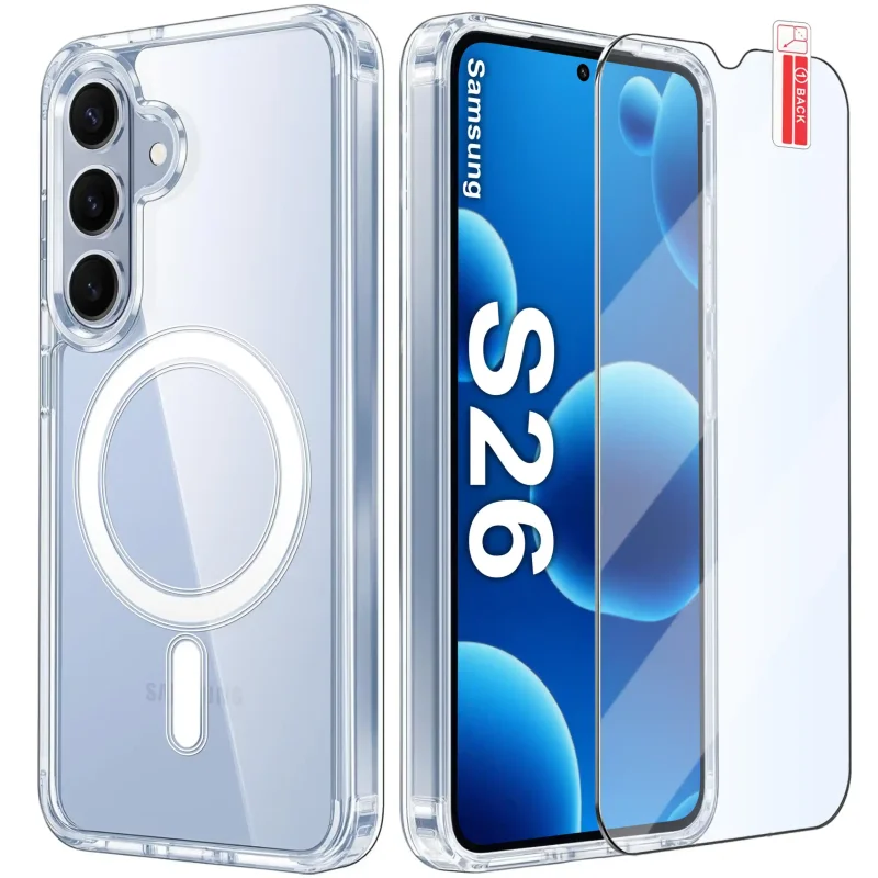Bezbarwne etui MagSafe do Samsung Galaxy S26 ze szkłem hartowanym 9H w zestawie