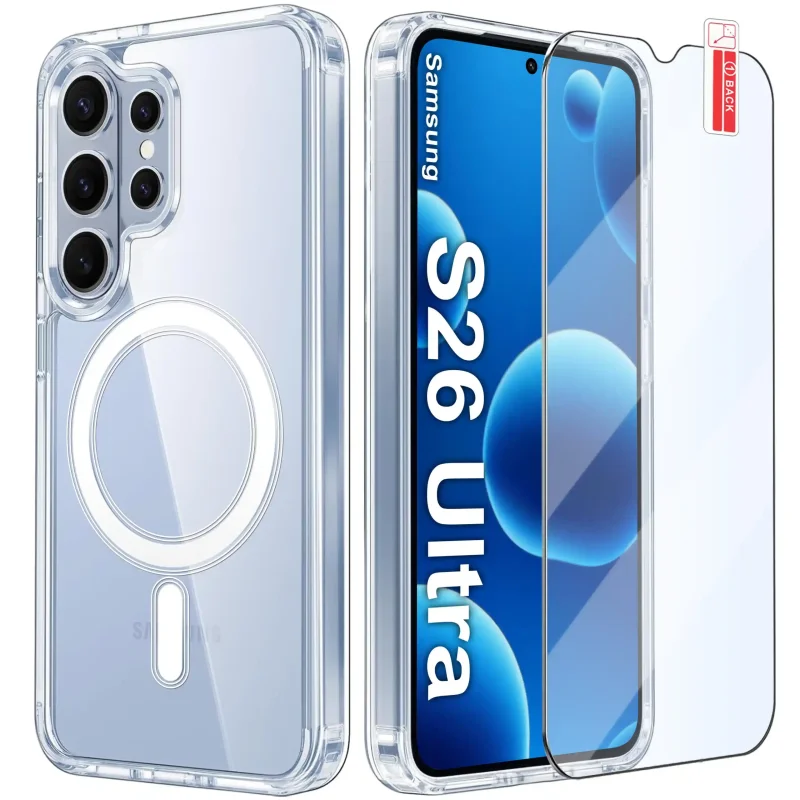 Bezbarwne etui MagSafe do Samsung Galaxy S26 Ultra ze szkłem hartowanym 9H w zestawie
