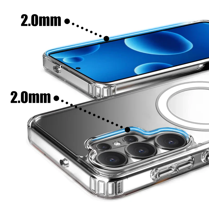 Case z MagSafe na Samsung Galaxy S26 Ultra z podwyższonym rantem 2.0 mm przy ekranie i aparacie