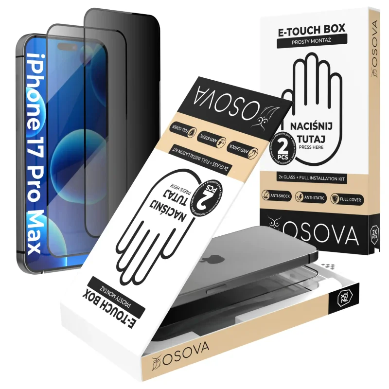 Szkła prywatyzujące OSOVA do iPhone 17 Pro Max / 16 Pro Max 2 sztuki z aplikatorem
