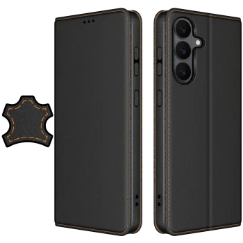 Etui do Samsung Galaxy S26 skórzane zamykane czarne ze szkłem