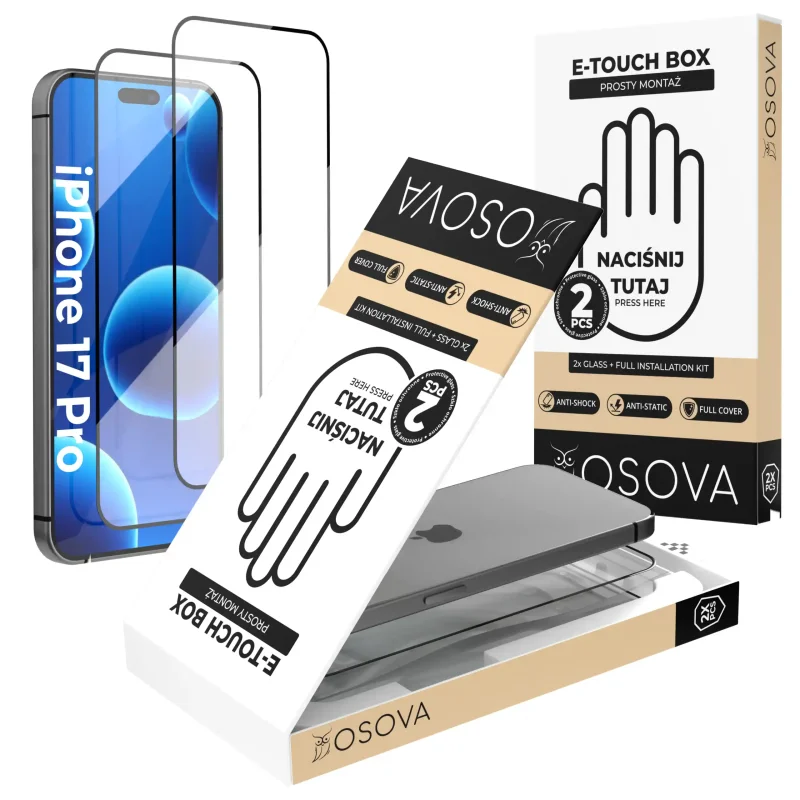 Szkła hartowane 5D OSOVA do iPhone 17 Pro 2 sztuki z aplikatorem