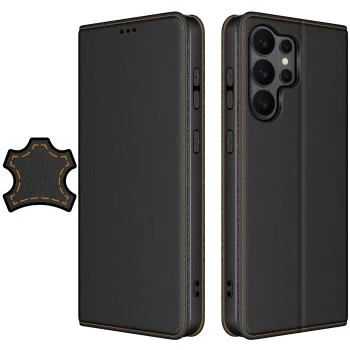Etui do Samsung Galaxy S26 Ultra skórzane zamykane czarne ze szkłem