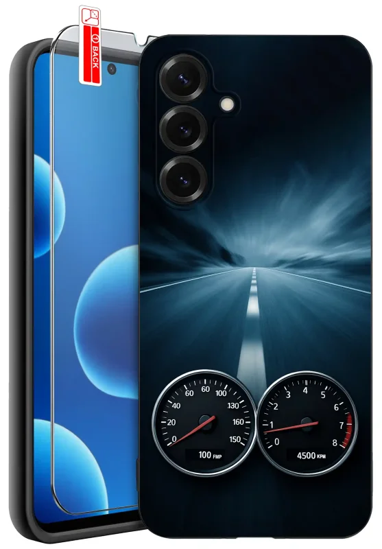 Etui do Samsung Galaxy S26+ Plus z motywem motoryzacyjnym - droga nocą i liczniki samochodowe