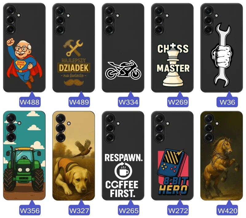 Kolekcja wzorów etui dla dziadka do Samsung Galaxy S26+ Plus – Super Dziadek, narzędzia, szachy, motocykl, traktor, pies, koń i retro gaming