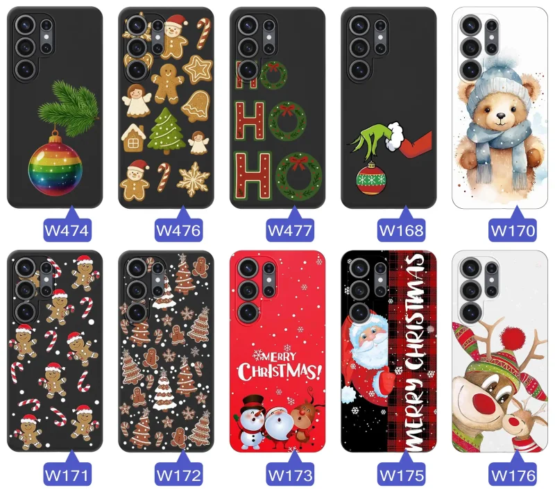 Różne etui zimowe na Samsung Galaxy S26 Ultra - motywy świąteczne i zimowe w odcieniach czerwieni, zieleni i bieli