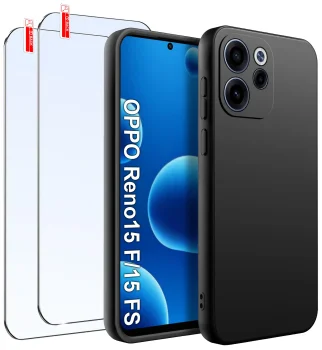 Etui do Oppo Reno 15 F / 15 FS 5G czarne matowe z zestawem 2 szkieł