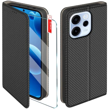 Etui do Oppo Reno 15 5G czarne zamykane ze szkłem
