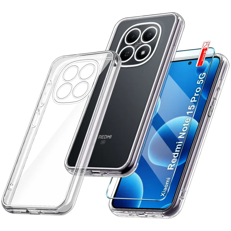 Przezroczyste etui Clear Case na Xiaomi Redmi Note 15 Pro 5G w komplecie ze szkłem hartowanym