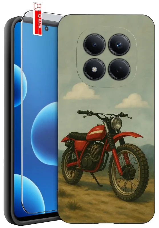 Etui do Xiaomi Redmi Note 15 Pro 5G z nadrukiem czerwonego motocykla w stylu retro
