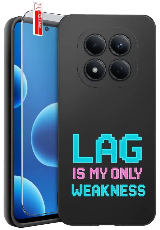 Etui dla gracza do Xiaomi Redmi Note 15 Pro 5G z napisem „Lag is my only weakness” w stylu pixel art