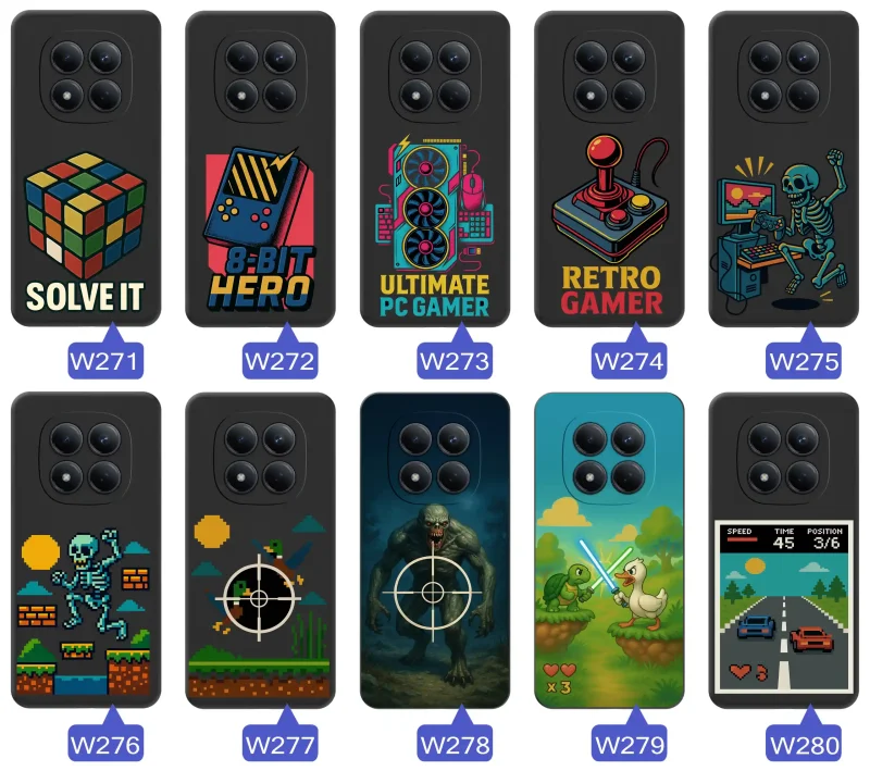 Etui Xiaomi Redmi Note 15 Pro 5G z nadrukiem retro arcade – joystick, hasło „Retro Gamer” oraz klasyczne elementy konsol w stylu vintage