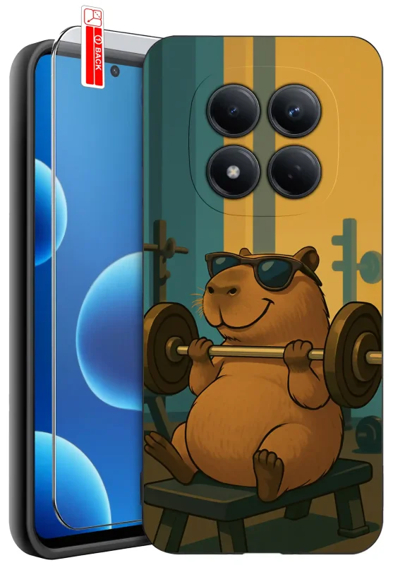 Xiaomi Redmi Note 15 Pro 5G w etui z wzorem kapibary ćwiczącej na siłowni i szkło hartowane w zestawie