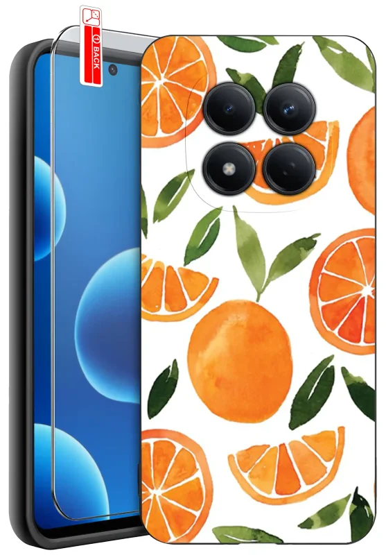 Etui z motywem pomarańczy do Xiaomi Redmi Note 15 Pro 5G oraz szkło hartowane 9H w zestawie