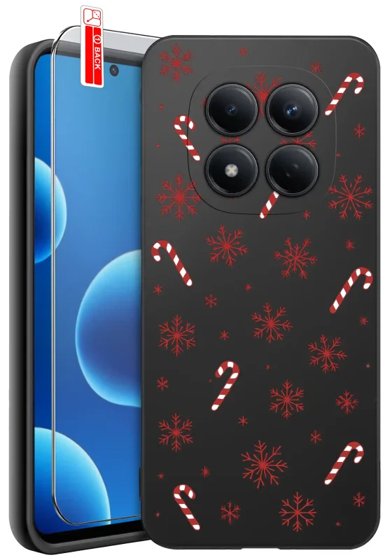 Etui świąteczne do Xiaomi Redmi Note 15 Pro 5G z czerwonymi śnieżynkami i cukrowymi laskami
