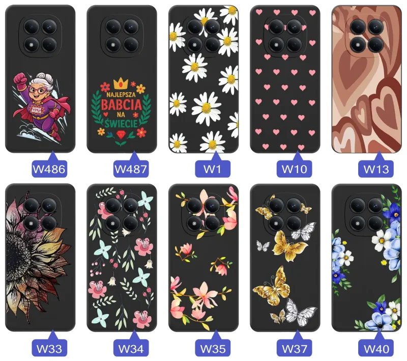 Kolekcja wzorów dla babci na Xiaomi Redmi Note 15 Pro 5G – kwiaty, motyle, ptaki, kotki