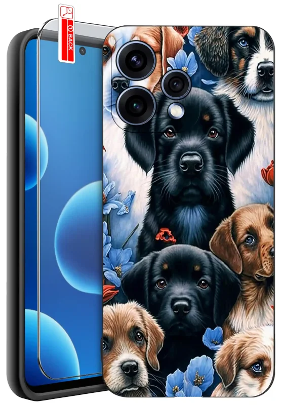 Etui z psem do Oppo Reno 15 5G - kolorowy case z grafiką różnych ras psów i szkłem hartowanym na ekran telefonu