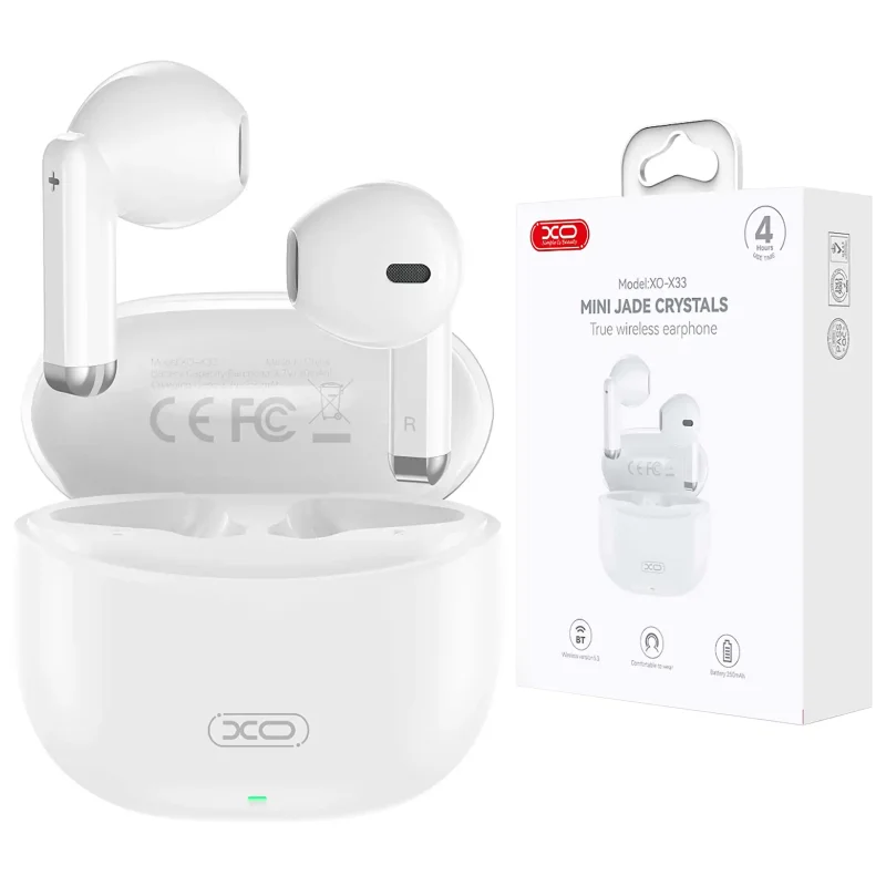 Bezprzewodowe słuchawki dokanałowe Bluetooth białe X33 TWS z mikrofonem