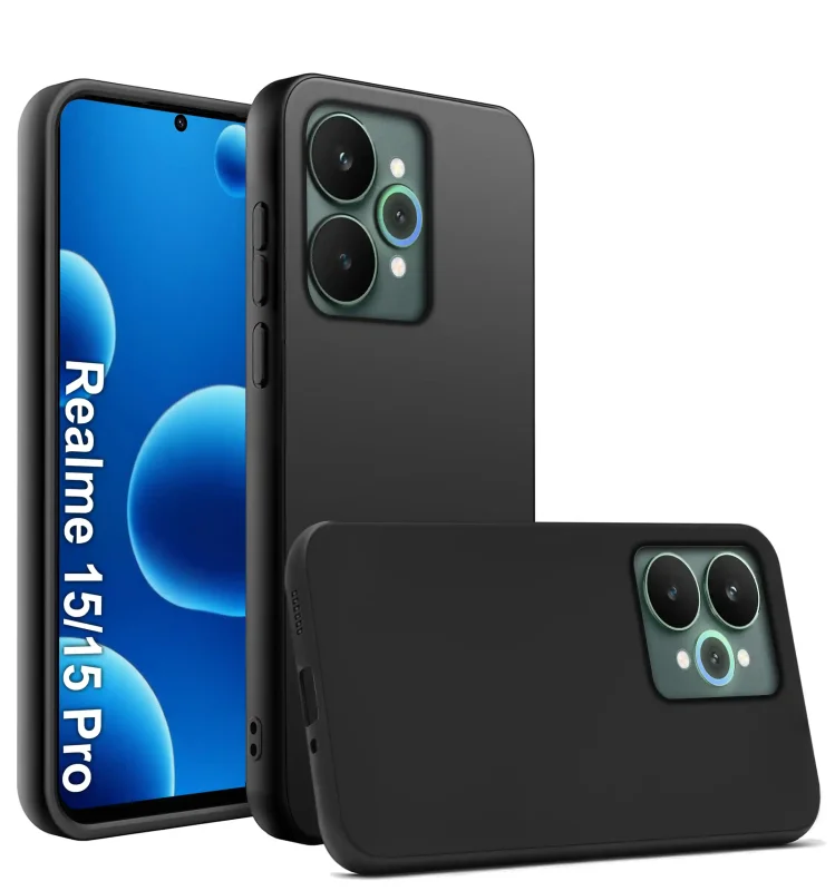 Czarny silikonowy case do Realme 15 5G / 15 Pro 5G – widok przód i tył, matowe wykończenie