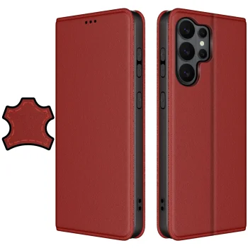 Etui do Samsung Galaxy S26 Ultra skórzane zamykane bordowe ze szkłem