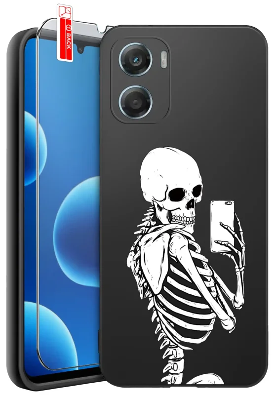 Etui halloweenowe ze szkieletem robiącym selfie do Motorola Moto G06 / G06 Power – mroczny motyw inspirowany klimatem Halloween