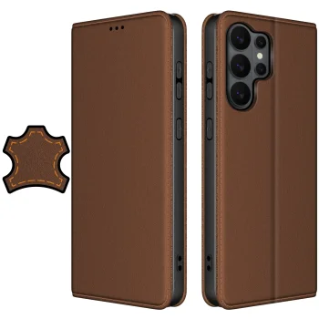 Etui do Samsung Galaxy S26 Ultra skórzane zamykane brązowe ze szkłem