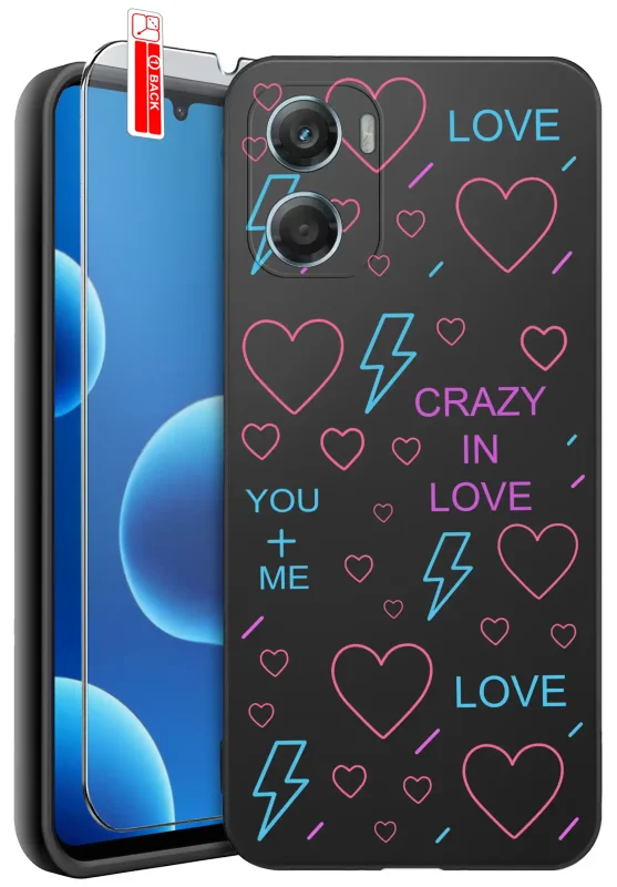 Etui z romantycznym wzorem do Motorola Moto G06 / G06 Power – grafika serc, napisów LOVE i YOU + ME