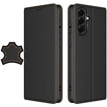 Etui do Samsung Galaxy A56 skórzane zamykane czarne ze szkłem