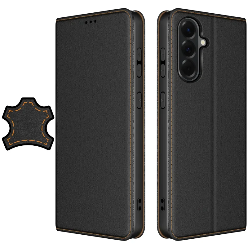Etui do Samsung Galaxy A56 skórzane zamykane czarne ze szkłem
