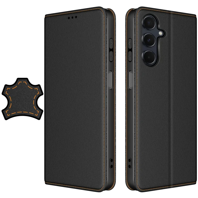 Etui do Samsung Galaxy A15 skórzane zamykane czarne ze szkłem