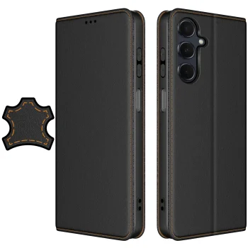 Etui do Samsung Galaxy M15 5G skórzane zamykane czarne ze szkłem