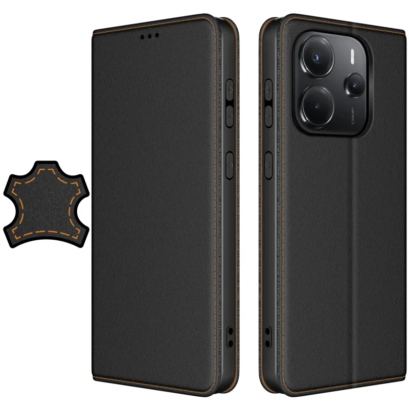 Etui do Xiaomi Redmi Note 14 5G skórzane zamykane czarne ze szkłem