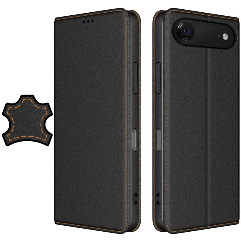 Etui z klapką do iPhone Air skórzane czarne ze szkłem