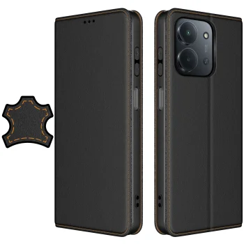 Etui do Xiaomi Redmi 15C 5G skórzane zamykane czarne ze szkłem