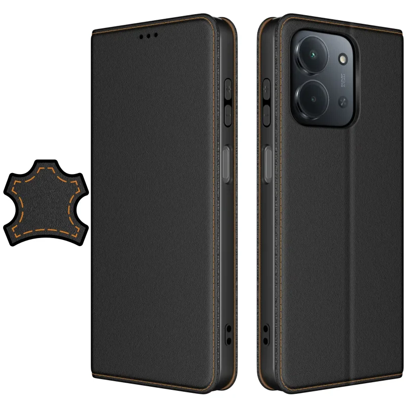 Etui do Xiaomi Redmi 15C 5G skórzane zamykane czarne ze szkłem