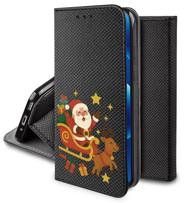 Świąteczne etui z klapką do Realme 15 5G / 15 Pro 5G ze świętym Mikołajem w saniach