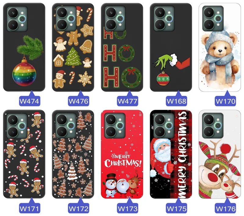 Różne etui świąteczne na Realme 15 5G / 15 Pro 5G - motywy świąteczne i zimowe w odcieniach czerwieni, zieleni i bieli