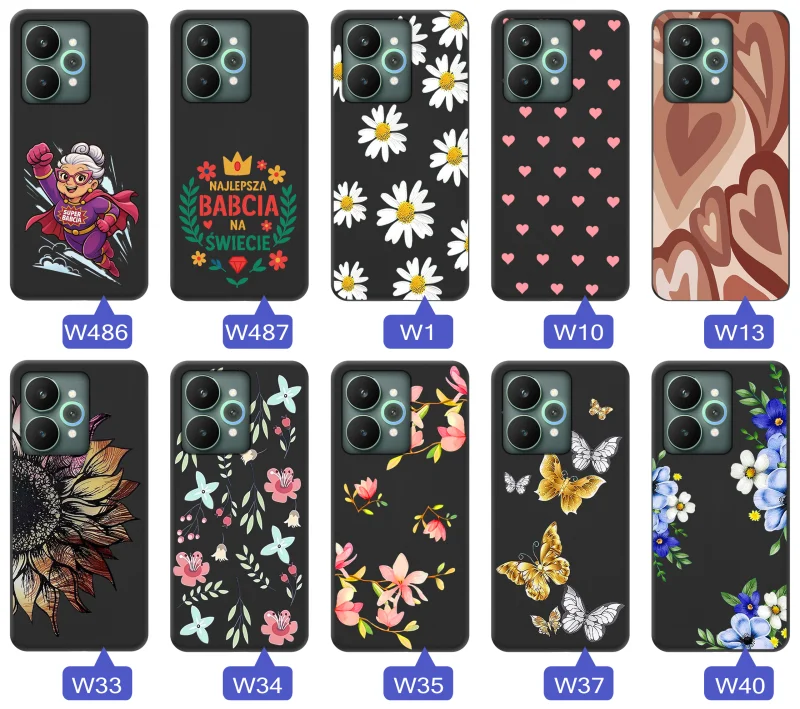Różne etui dla babci do Realme 15 5G / 15 Pro 5G – kwiaty, serca, napis Najlepsza Babcia na świecie, Babcia superbohaterka