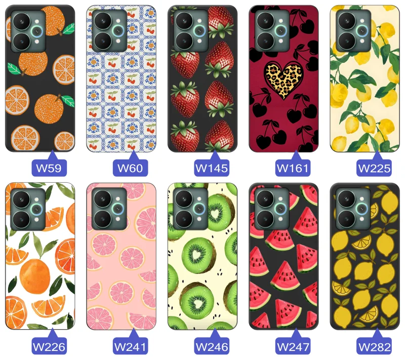 Kolekcja etui z owocami do Realme 15 5G / 15 Pro 5G - truskawki, pomarańcze, cytryny, kiwi