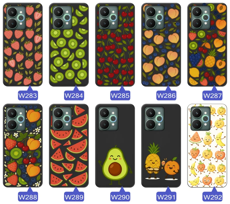 Zestaw owocowych wzorów do Realme 15 5G / 15 Pro 5G – motywy cytrusów, wiśni, kiwi, arbuzów awokado oraz letnich kompozycji owocowych