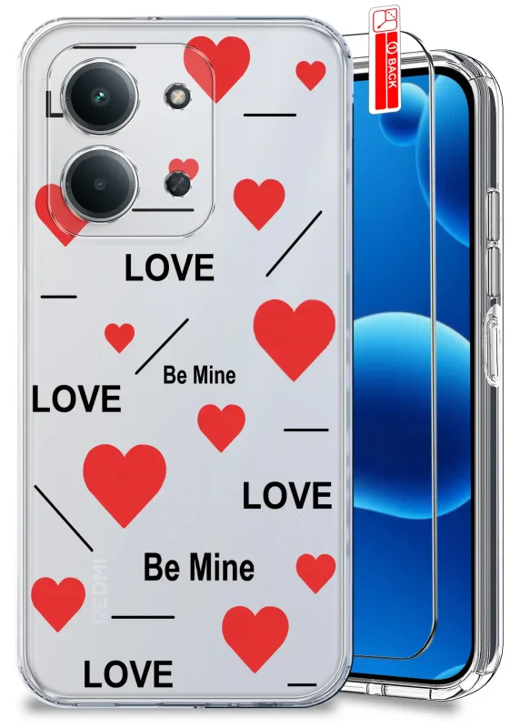 Przezroczyste etui walentynkowe do Xiaomi Redmi 15C z sercem i napisem love