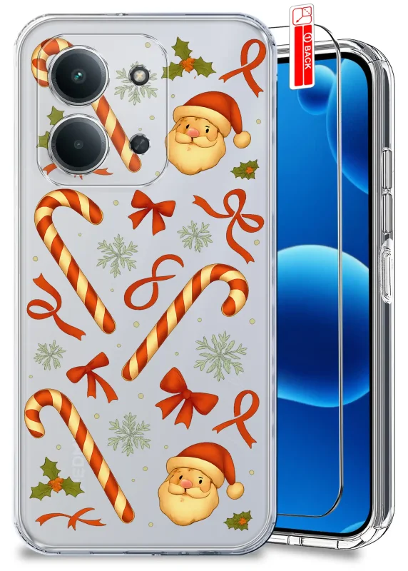 Przezroczyste etui świąteczne do Xiaomi Redmi 15C 5G - motyw świętego Mikołaja i lasek cukrowych
