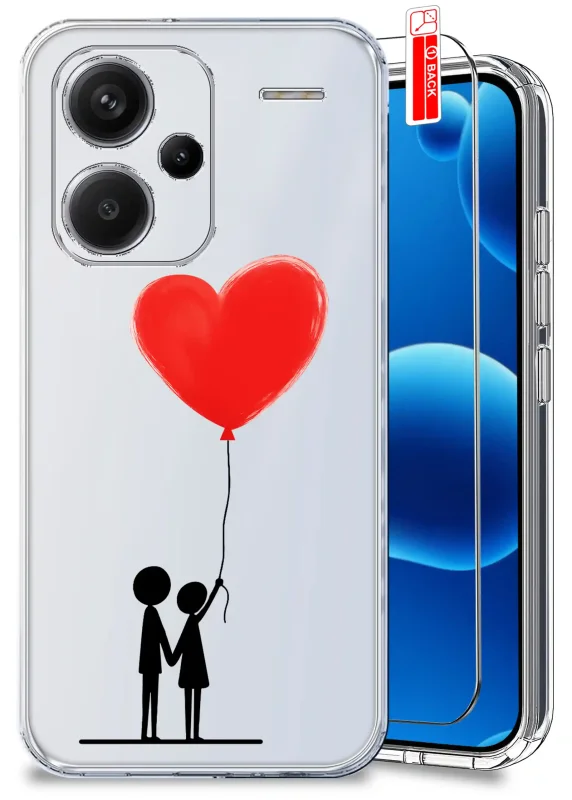 Walentynkowe etui do Xiaomi Redmi Note 13 Pro+ Plus 5G przezroczyste - zakochana para trzymająca balon w kształcie serca