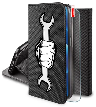 Etui do Oppo A5 Pro 5G zamykane malowane wzór męski ze szkłem