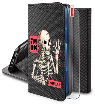 Etui do Oppo Reno 14 FS 5G / 14 F 5G zamykane malowane wzór śmieszny ze szkłem