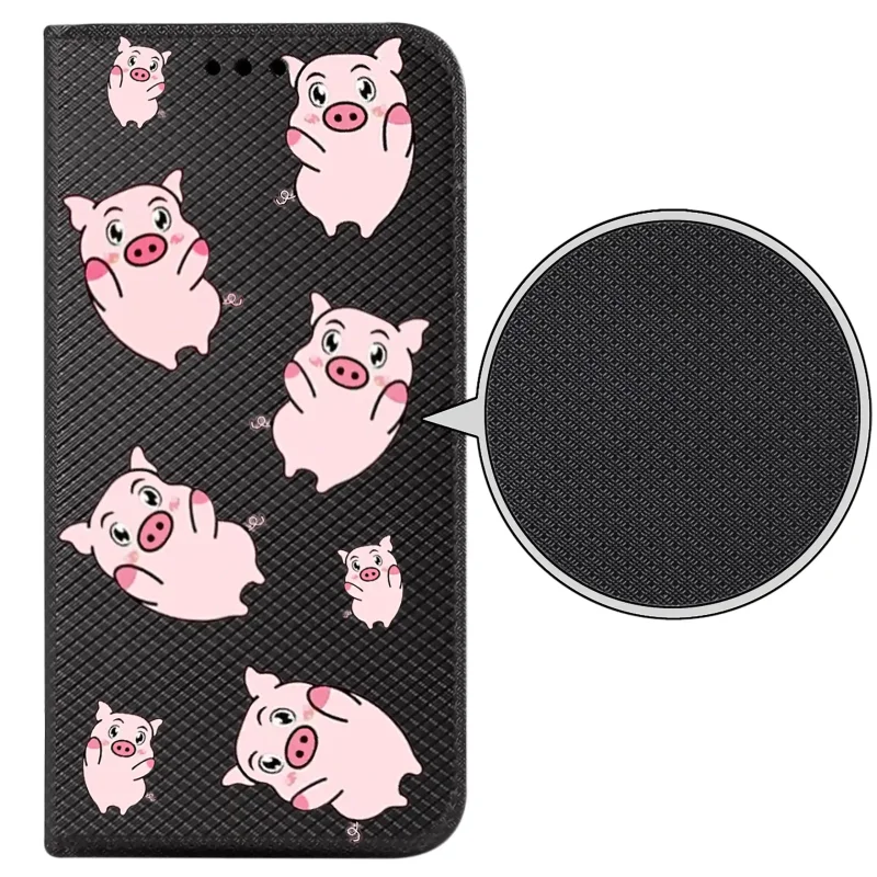 Futerał z klapką do Oppo Reno 14 FS 5G / 14 F 5G z motywem zwierzęcym, zbliżenie na strukturę materiału i trwały, kontrastowy nadruk