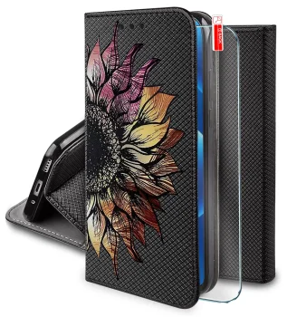 Etui do Oppo Reno 14 FS 5G / 14 F 5G zamykane malowane wzór kwiat ze szkłem