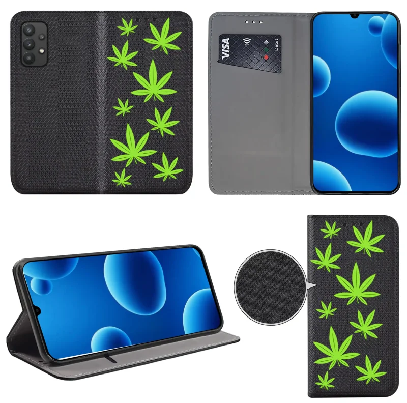 Etui książkowe do Samsung Galaxy A32 5G z fajnym wzorem, widok przodu i tyłu, kieszonka na kartę oraz funkcja podstawki